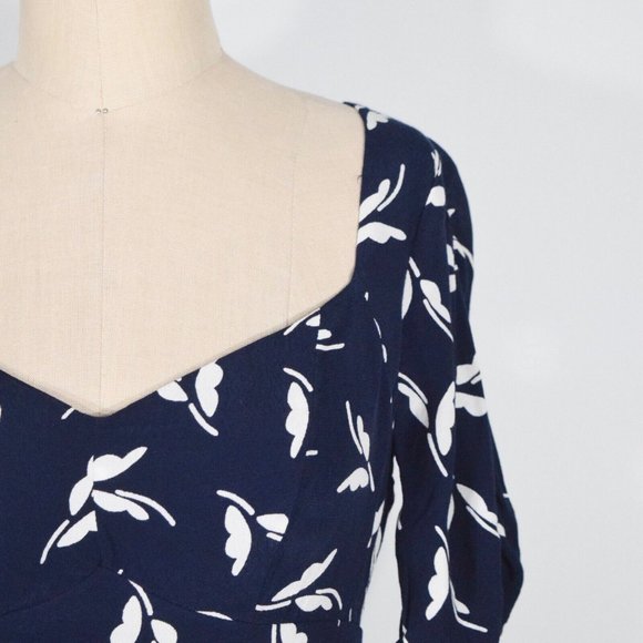 Maeve Blue Floral Sweetheart Neckline Retro Dress - Picture 3 of 7